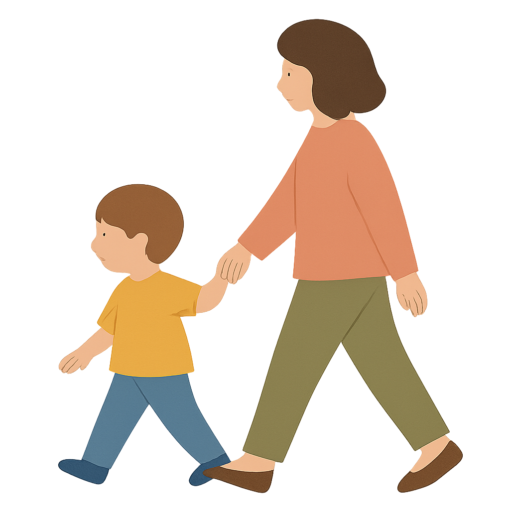 親子で歩いている様子
